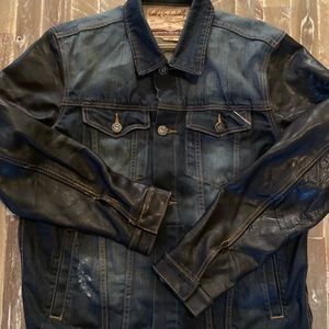 Cult of Individuality Leather Sleeve Jean Jacket